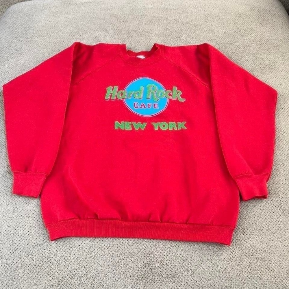 Vintage 1990s Hard Rock Cafe New York Red BVD Sweatshirt XL Made in USA